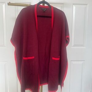 Ann Taylor Burgundy Poncho with Red Trim